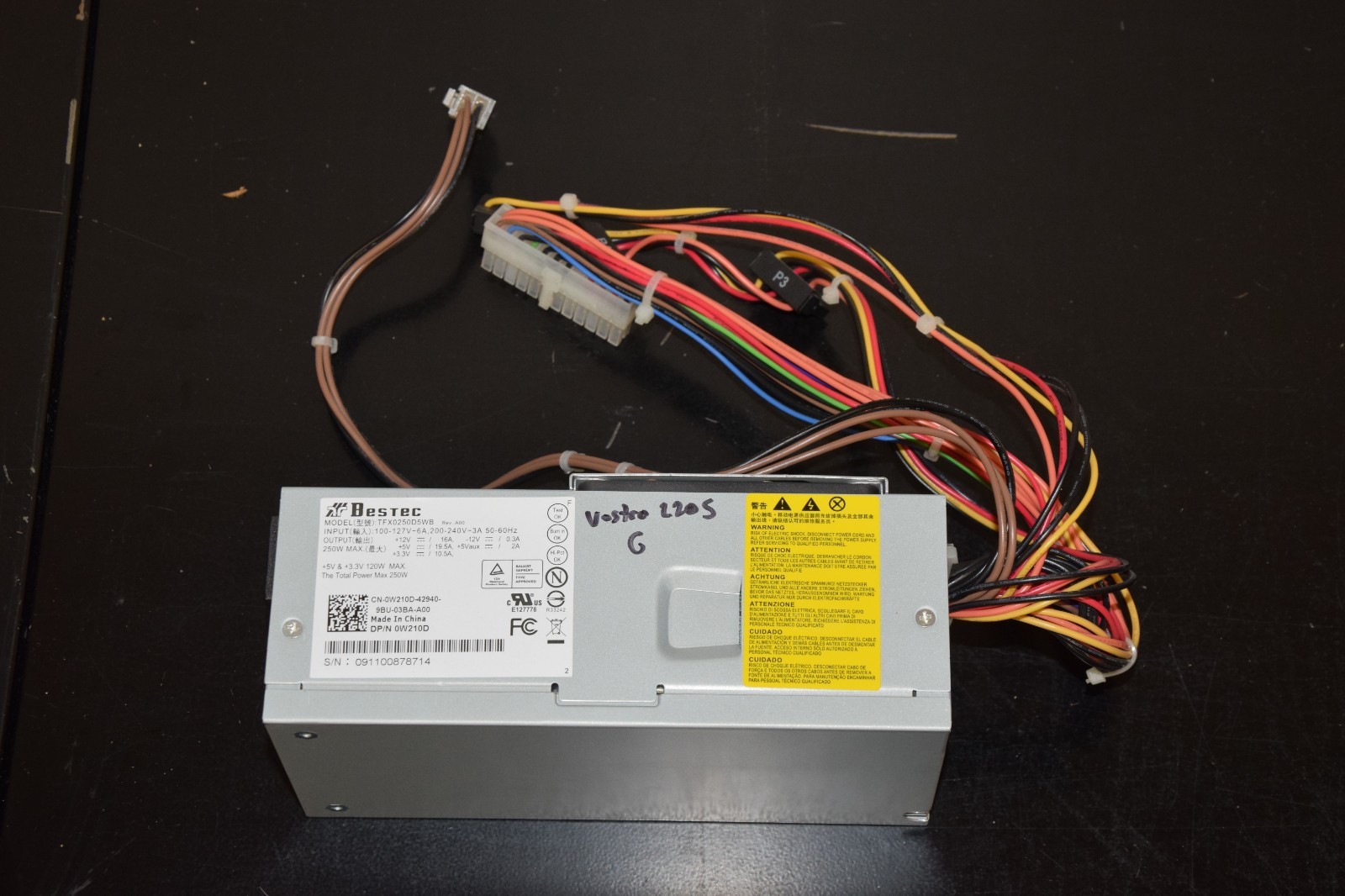 Bestec 0W210D W210D TFX0250D5WB 250W Power Supply for Dell Vostro 220s Tested