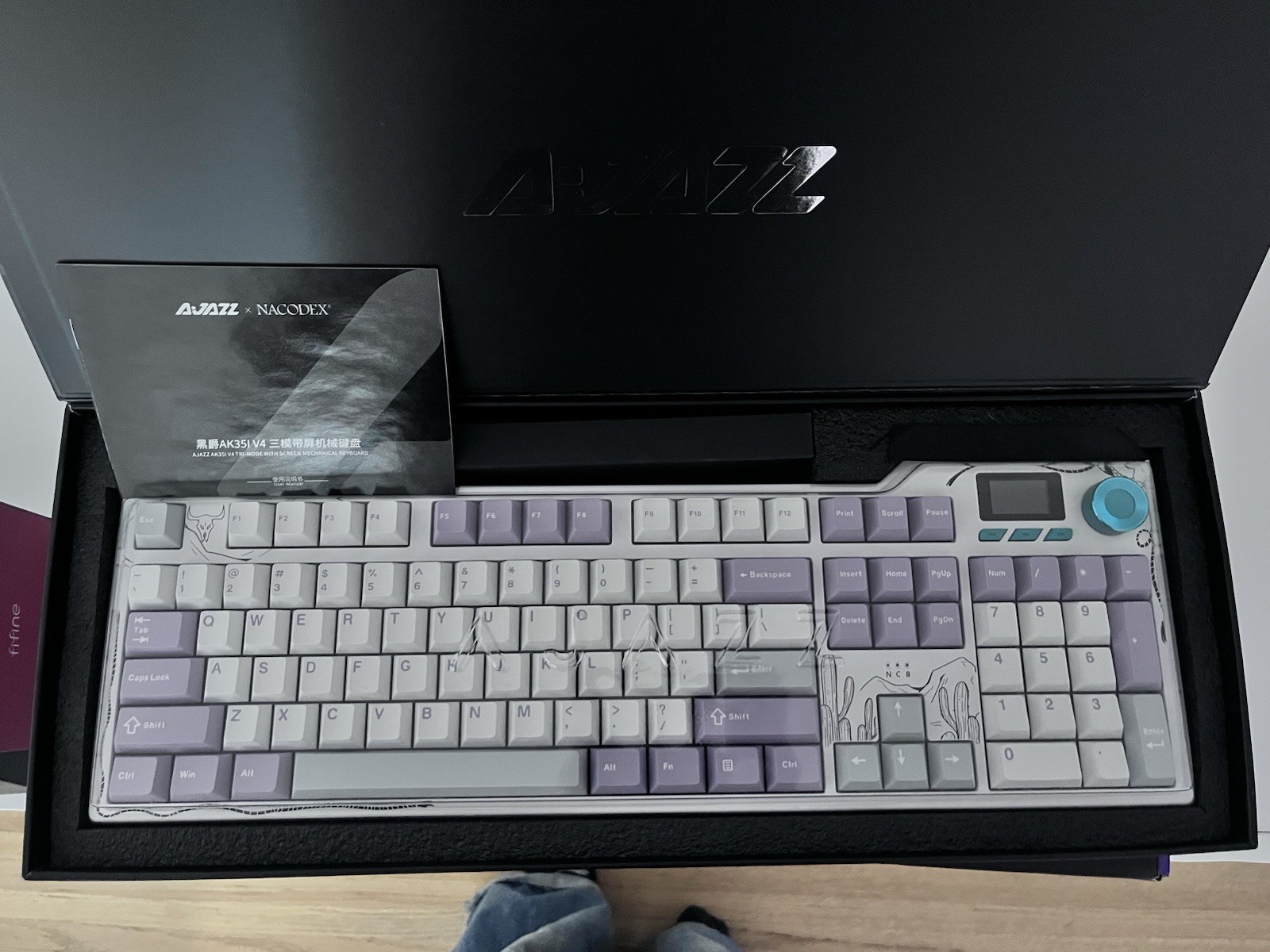 AJAZZ AK35I V4 Mechanical Wired Keyboard Built-In Display White Purple trimode