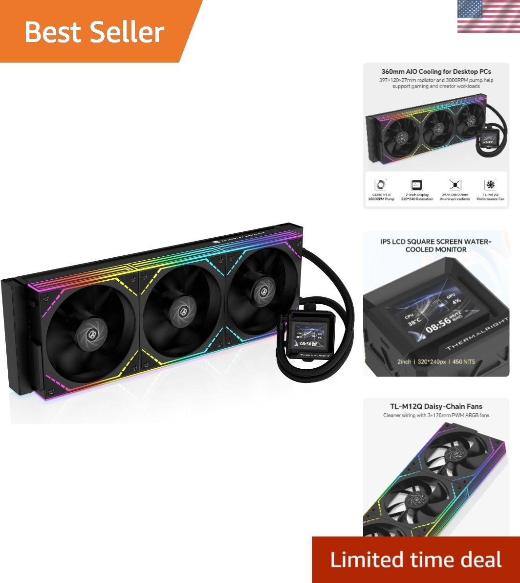 FW360 SE ARGB V2 360mm AIO Liquid CPU Cooler with 2" LCD Screen & 3000 RPM Pump