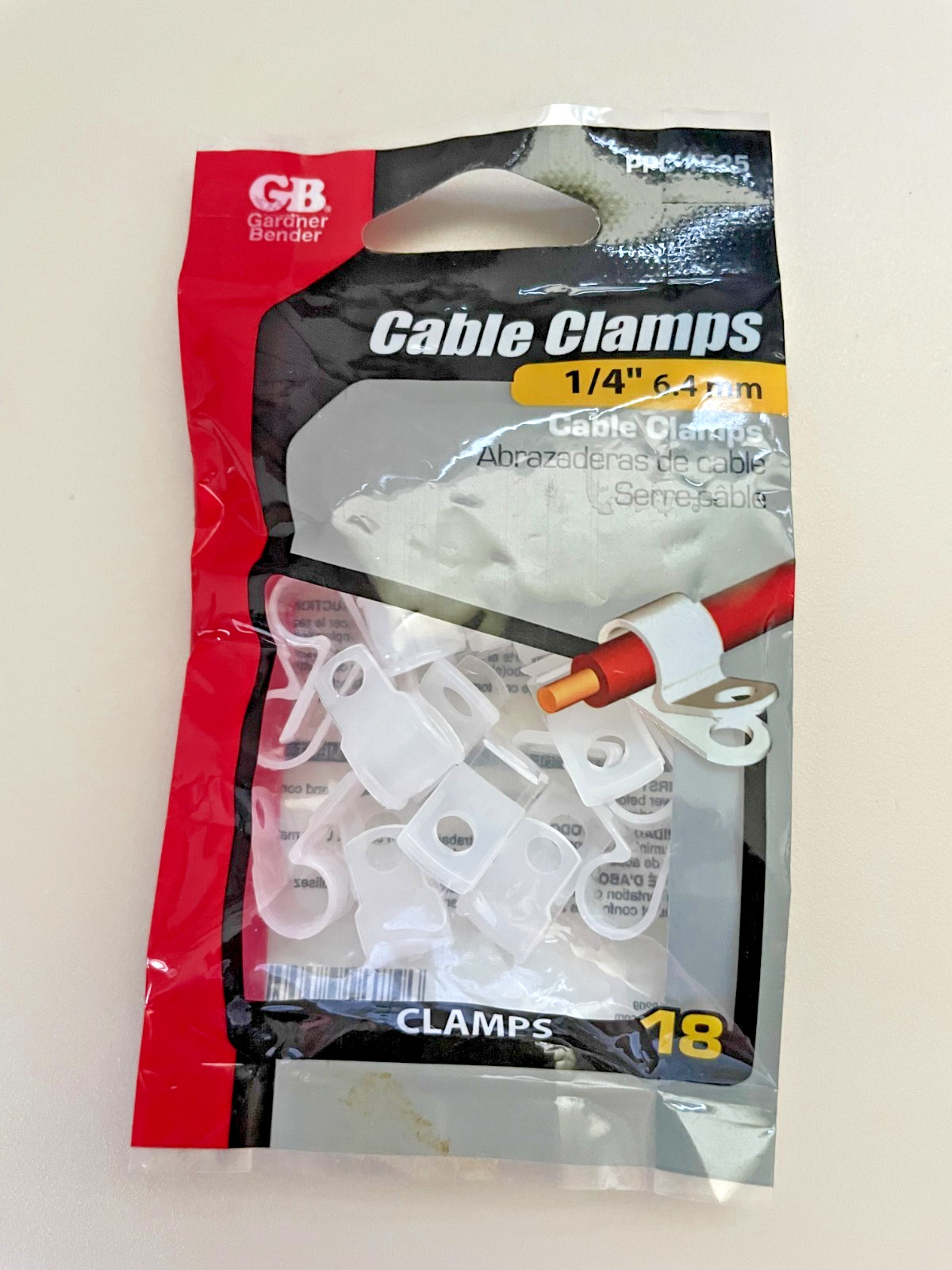 Gardner Bender GB Cable Clamps Plastic White 1/4" 6mm, 1 pack of 18, NEW, SEALED