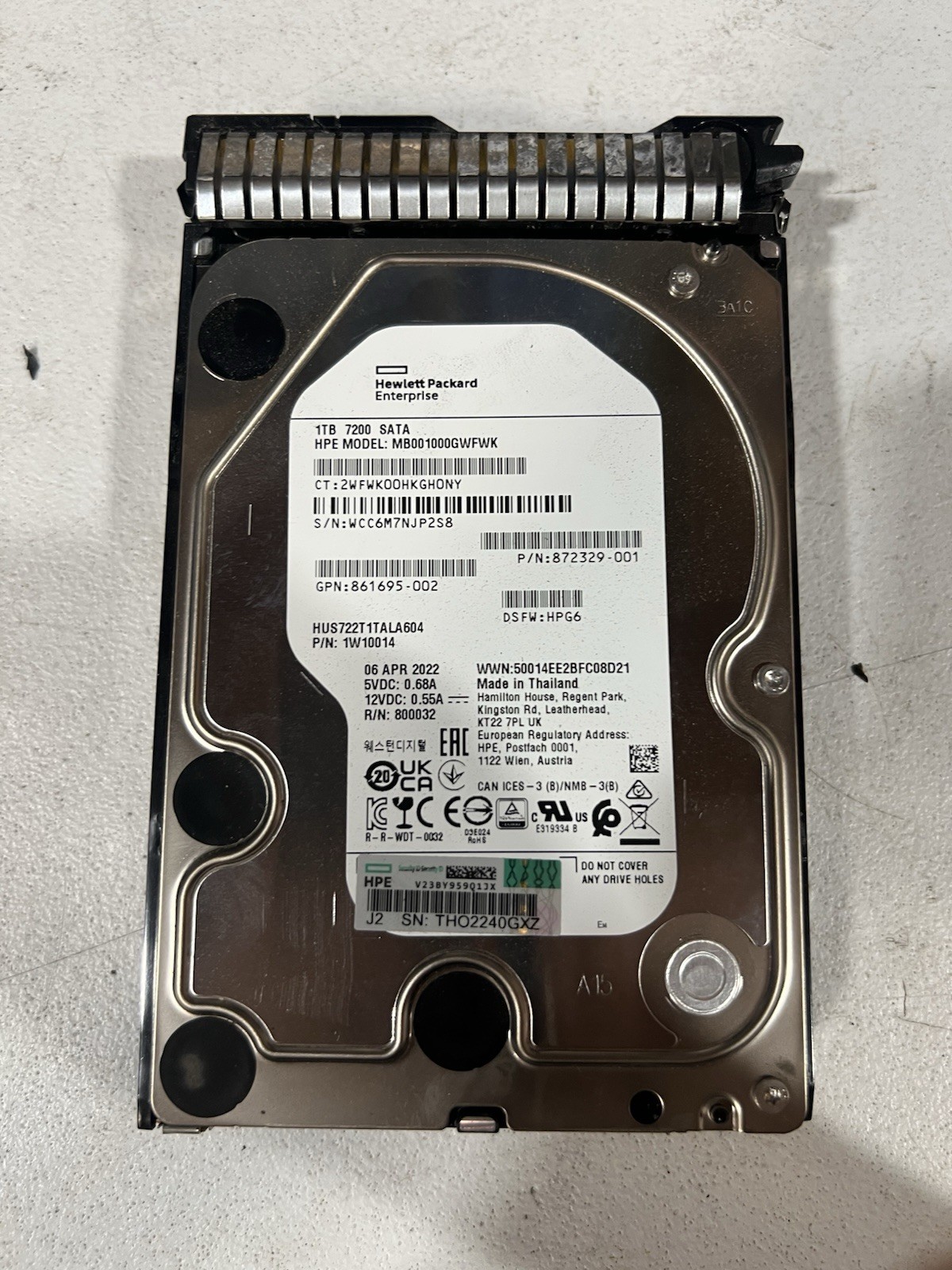 HPE 1TB 7.2K SATA 6G 3.5” LFF HDD 872329-001 862128-001 Smart Carrier