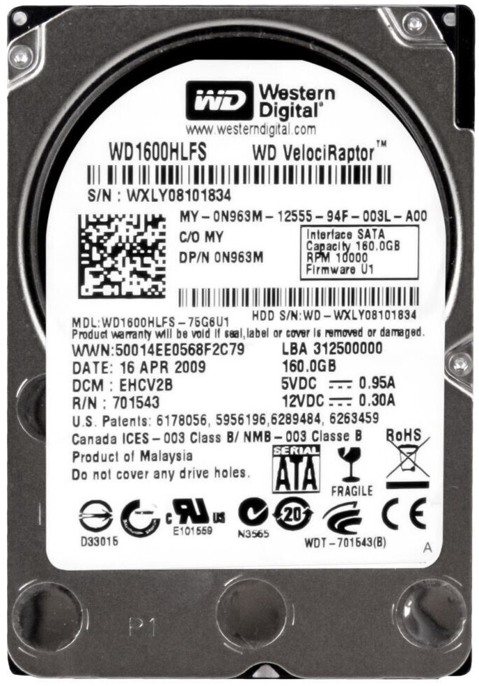 HARD DRIVE DELL 0N963M N963M WD1600HLFS 160GB 10000RPM 16MB SATA II 2.5" inch