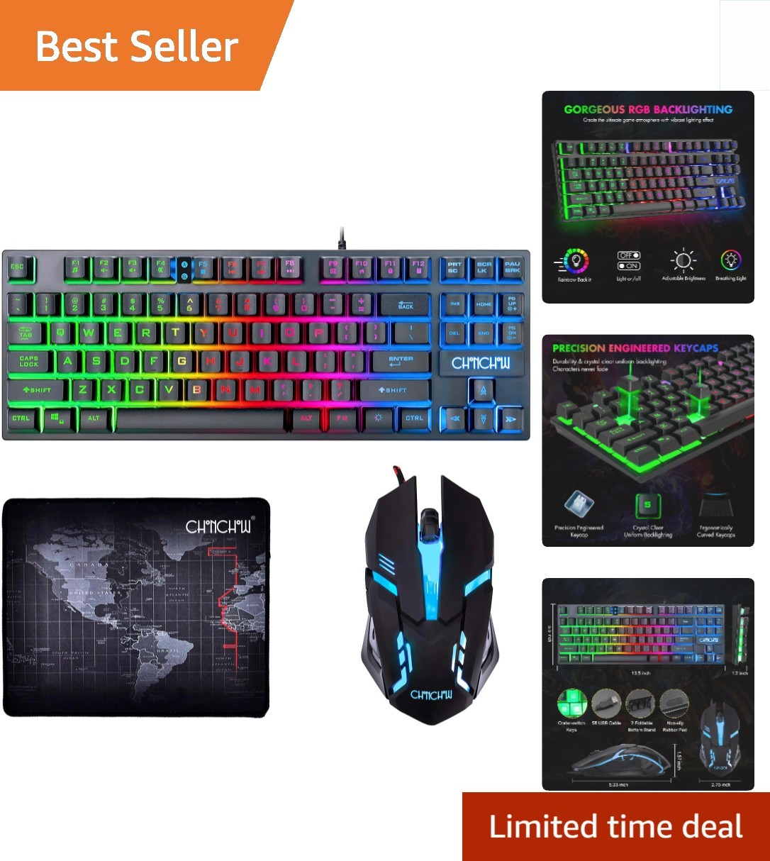 Wired Backlit TKL Keyboard with High-Precision Gaming Mouse - Ideal for PS4/Xbox