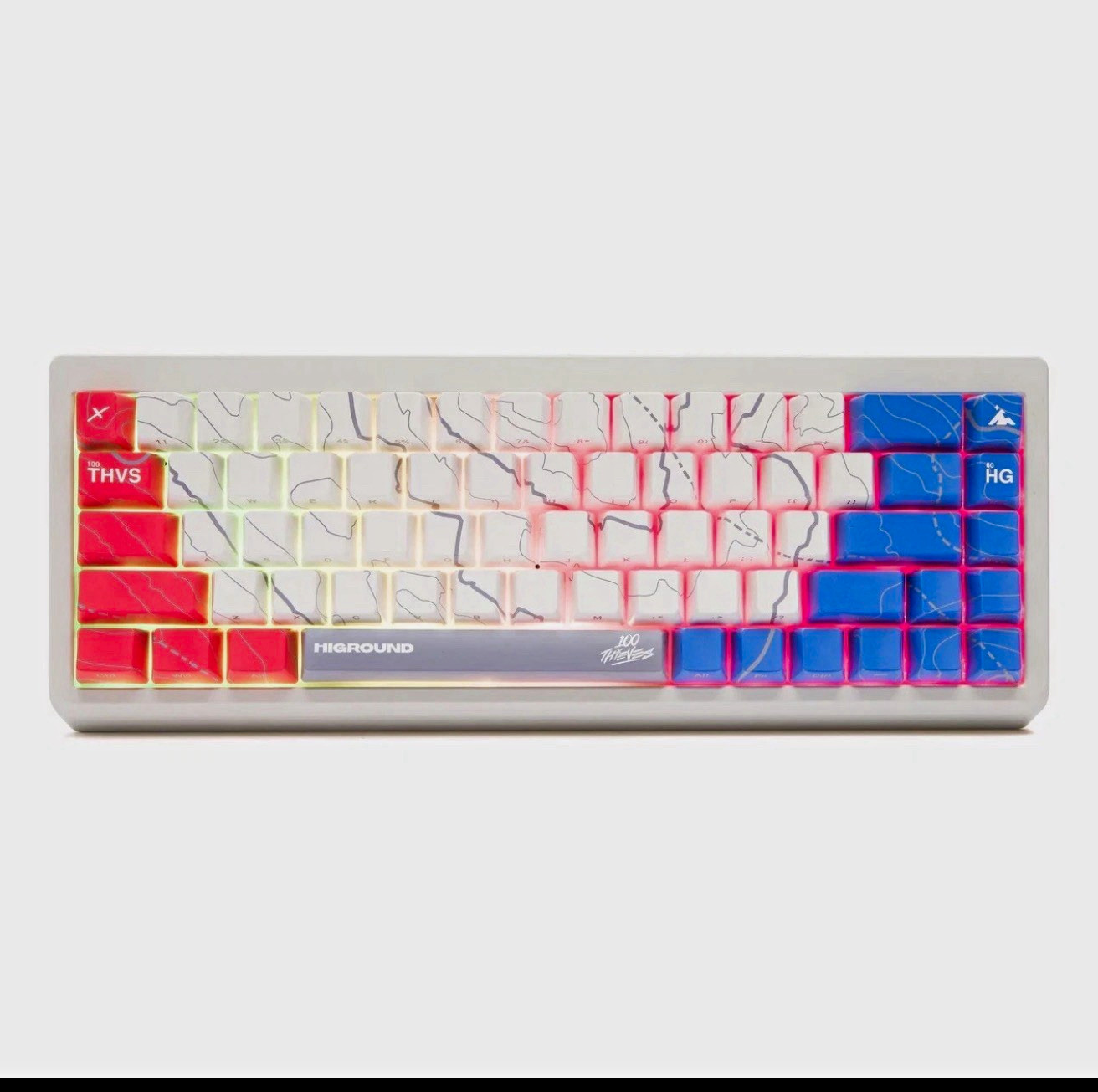 100 Thieves 100T x HG Higround Summit 65 Red White Blue Keyboard Cartograph