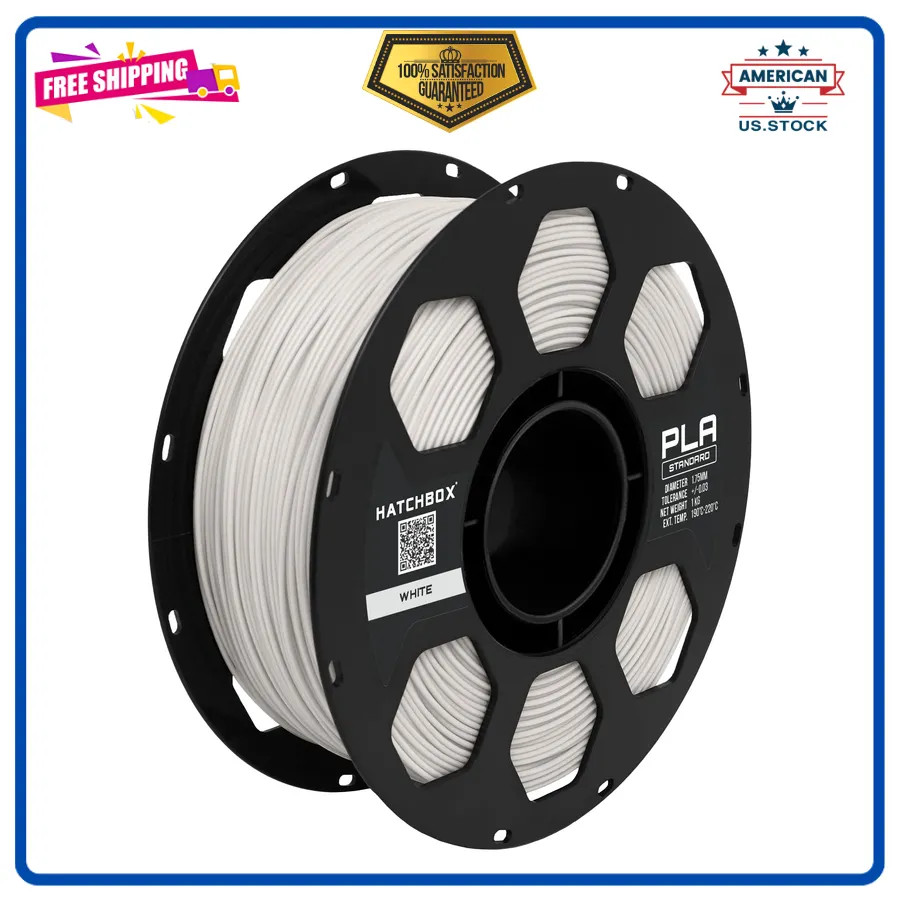 HATCHBOX 1.75mm White PLA 3D Printer Filament 1 KG Spool +/- 0.03 mm Accuracy