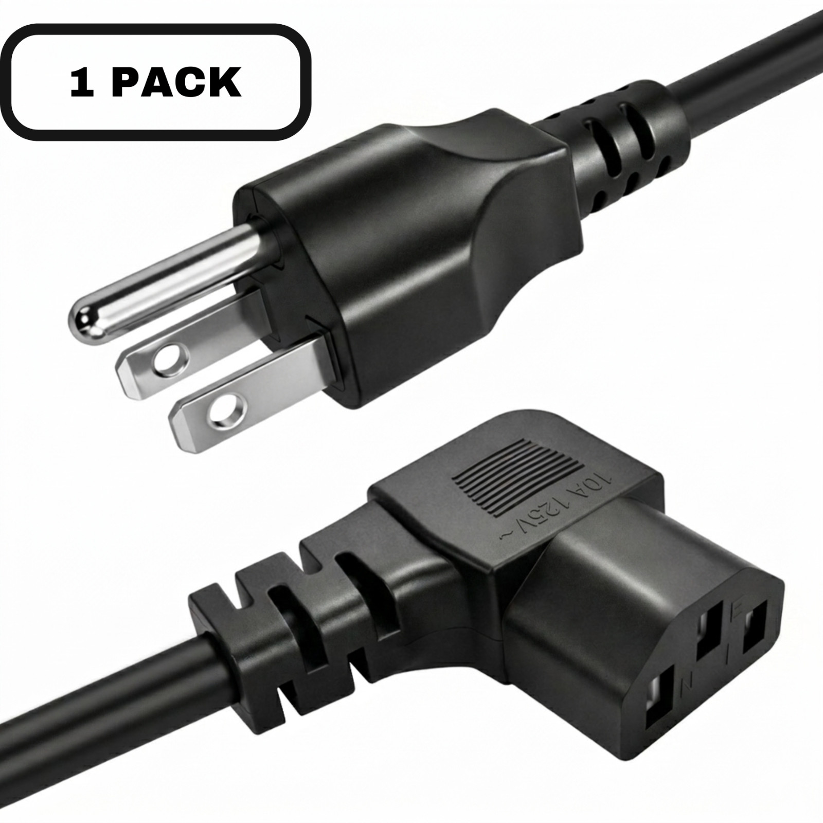 Lot of 1-100 Universal 5FT Right Angle Power Cord IEC C13 NEMA 5-15P TV PC Cable