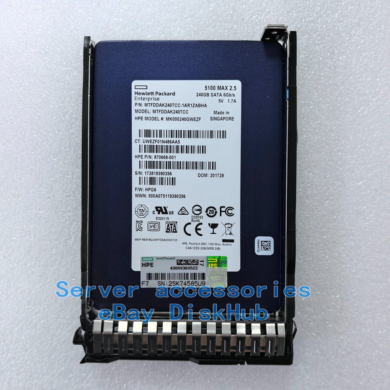 HP 875483-B21 875703-001 240GB SATA 6Gb/s MU SSD 2.5in SFF SC DS Gen10 Server