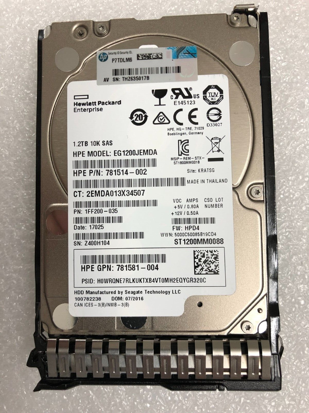HPE SEAGATE 1.2 TB 10K 12Gb 2.5" SAS ST1200MM0088 EG1200JEMDA