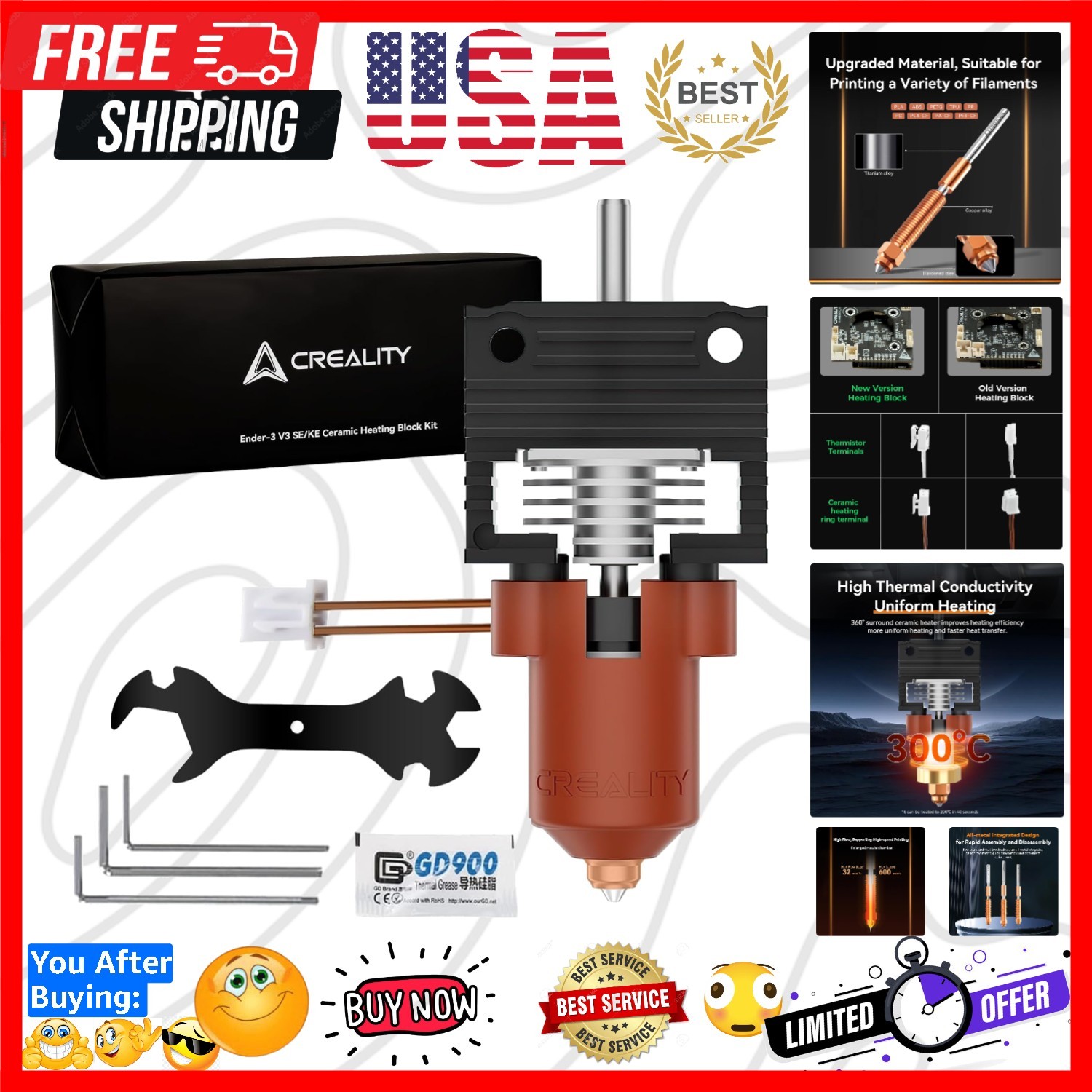 Official K1/K1 Max/K1C Hotend Upgrades Kit, Unicorn K1 Series Ceramic Heating...