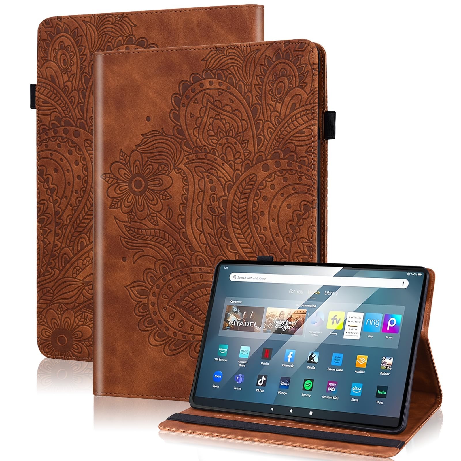 VODEFOX Case for Kindle Fire HD 10 & 10 Plus (13th Generation, 2023), Brown
