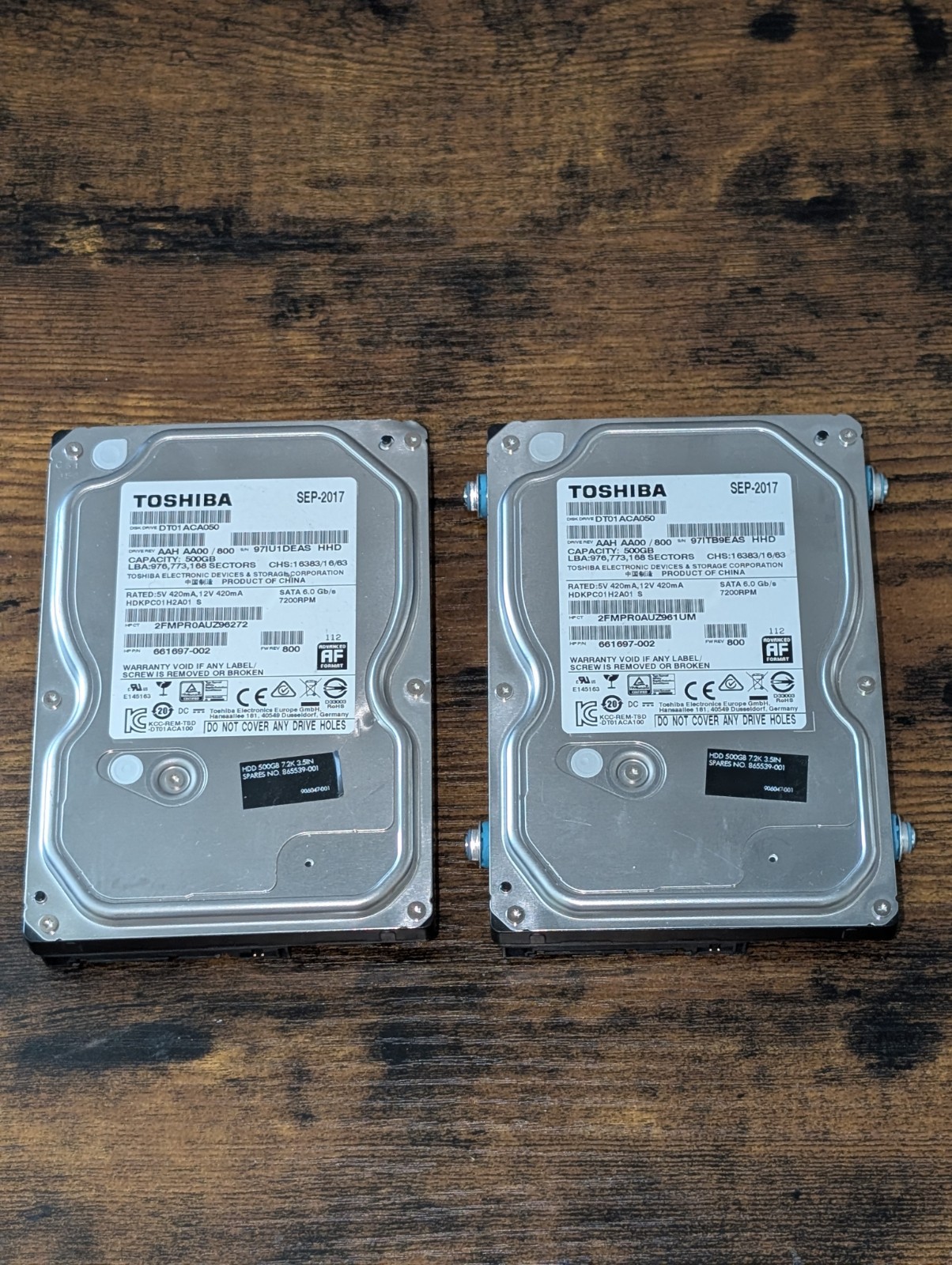 Toshiba DT01ACA100 500G 3.5" SATA HDD 7200RPM Desktop Hard Drive Lot Of 2