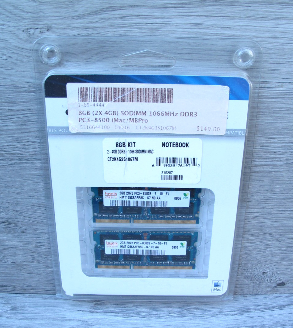 New - Crucial by Micron Memory 8 GB (4GB x 2) Kit Apple Mac Compatible
