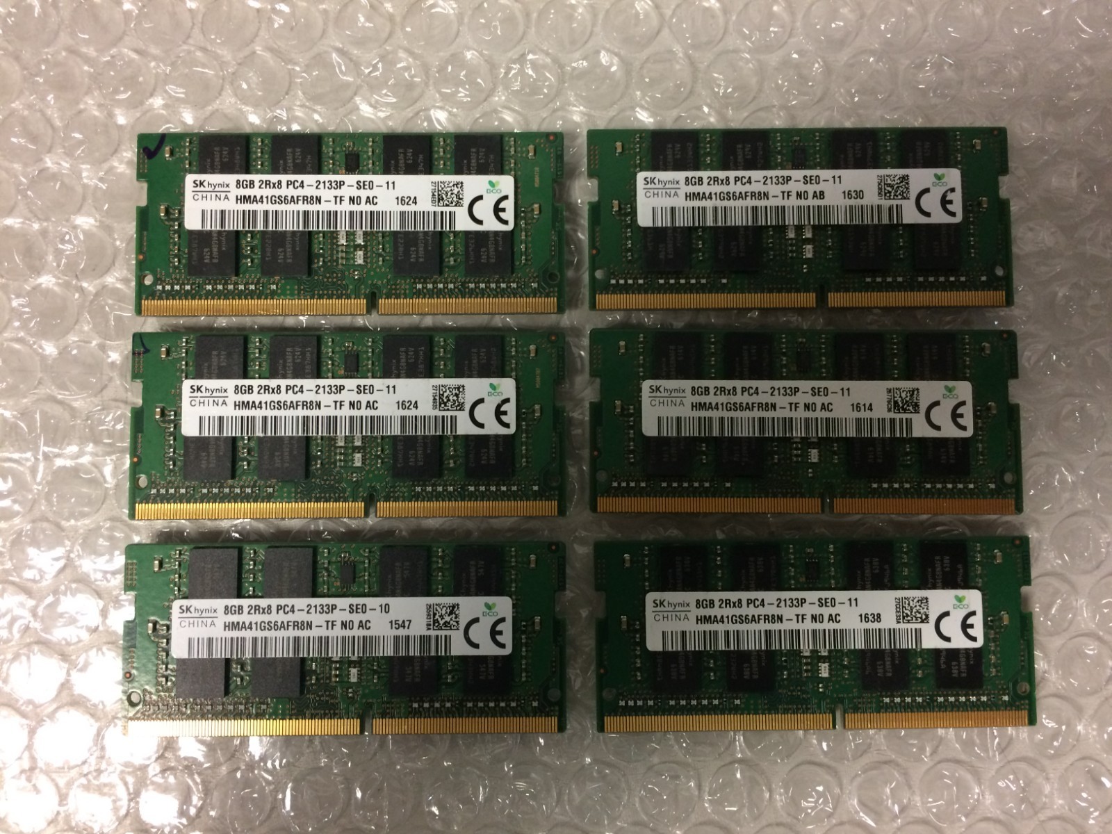LOT of 6 SK hynix 8GB 2Rx8 PC4-2133P HMA41GS6AFR8N SODIMM Laptop RAM
