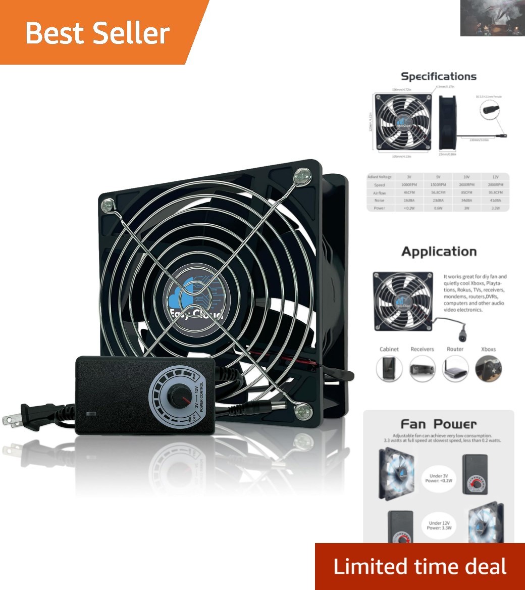 Adjustable 120mm Muffin Fan with AC Plug - Ideal for PC, Server & Electronics