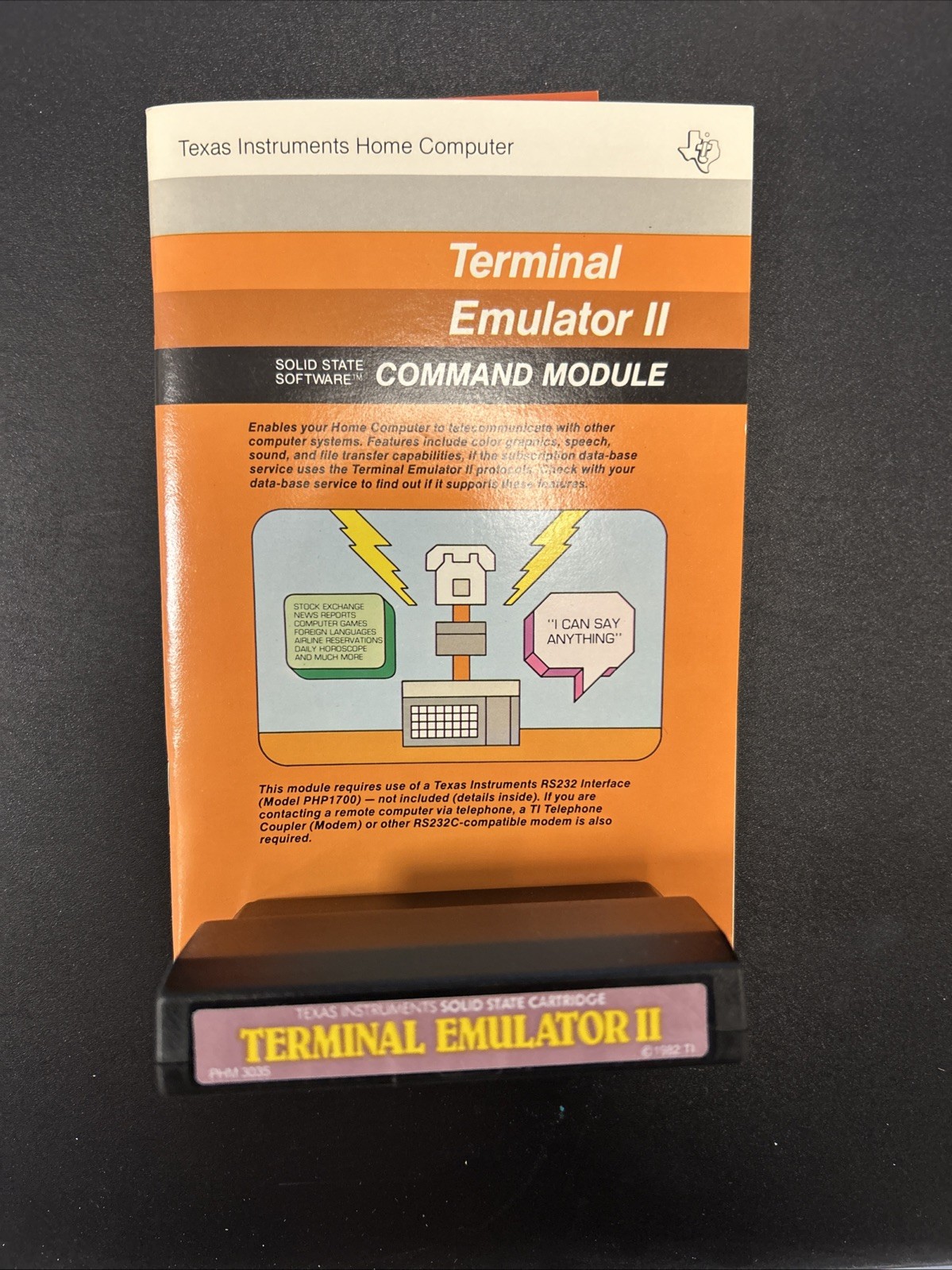 TI-99/4A TI-99/4 Terminal Emulator II PHM 3035 Cartridge And Manual 1982