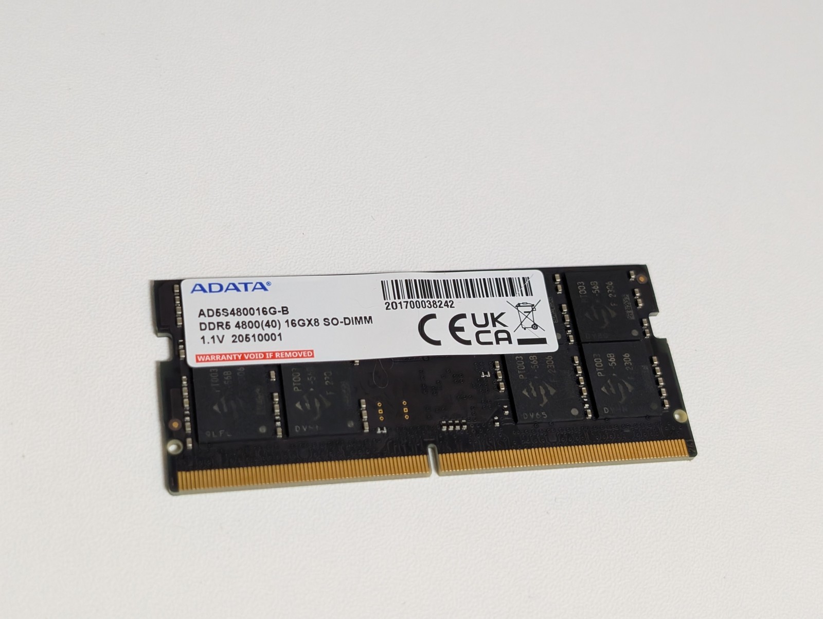 ADATA 16GB 1x16GB DDR5 4800 CL40 SO-DIMM Laptop RAM AD5S480016G-B a