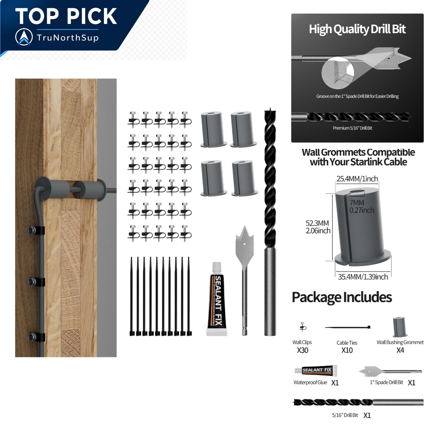 Starlink Cable Routing Kit Wall Pass Through Grommet Mount For Gen2/3 Dish