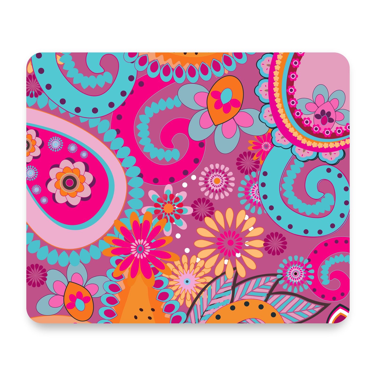 Colorful Pink Blue Paisley Pattern Vibrant Boho Floral Swirls Mouse Pad