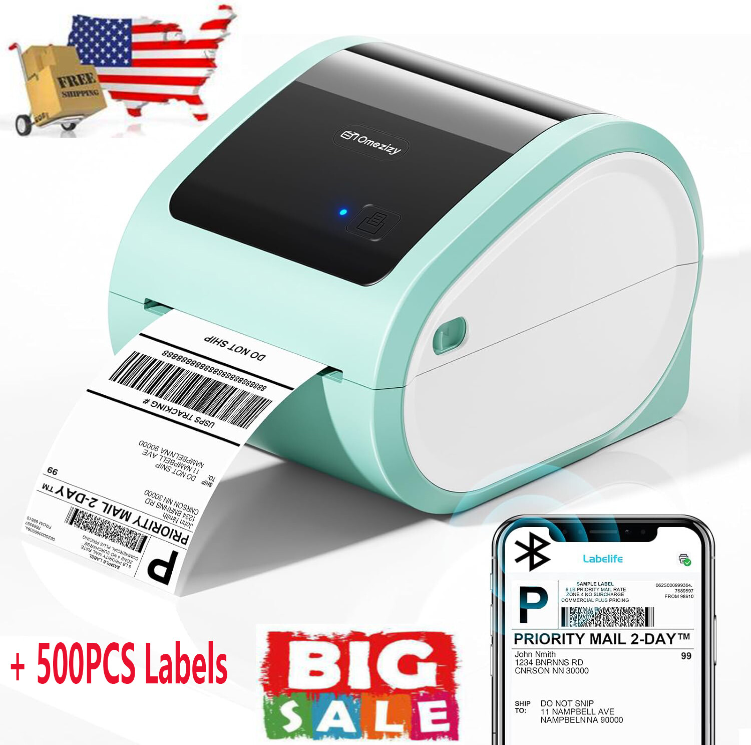 Wireless Wifi Thermal Shipping Label Printer 4x6 For UPS,Amazon,eBay+500 Labels