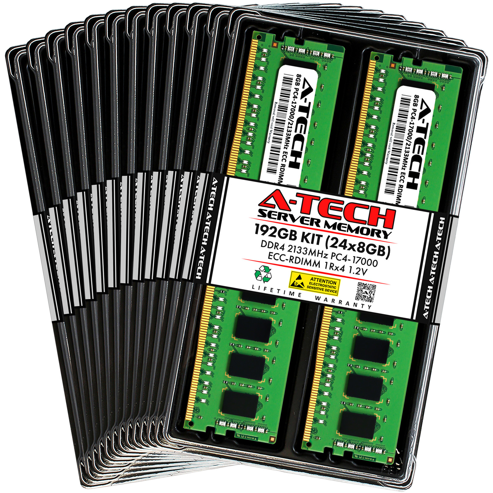 A-Tech 192GB 24x 8GB 1Rx4 PC4-17000R DDR4 2133 ECC REG RDIMM Server Memory RAM