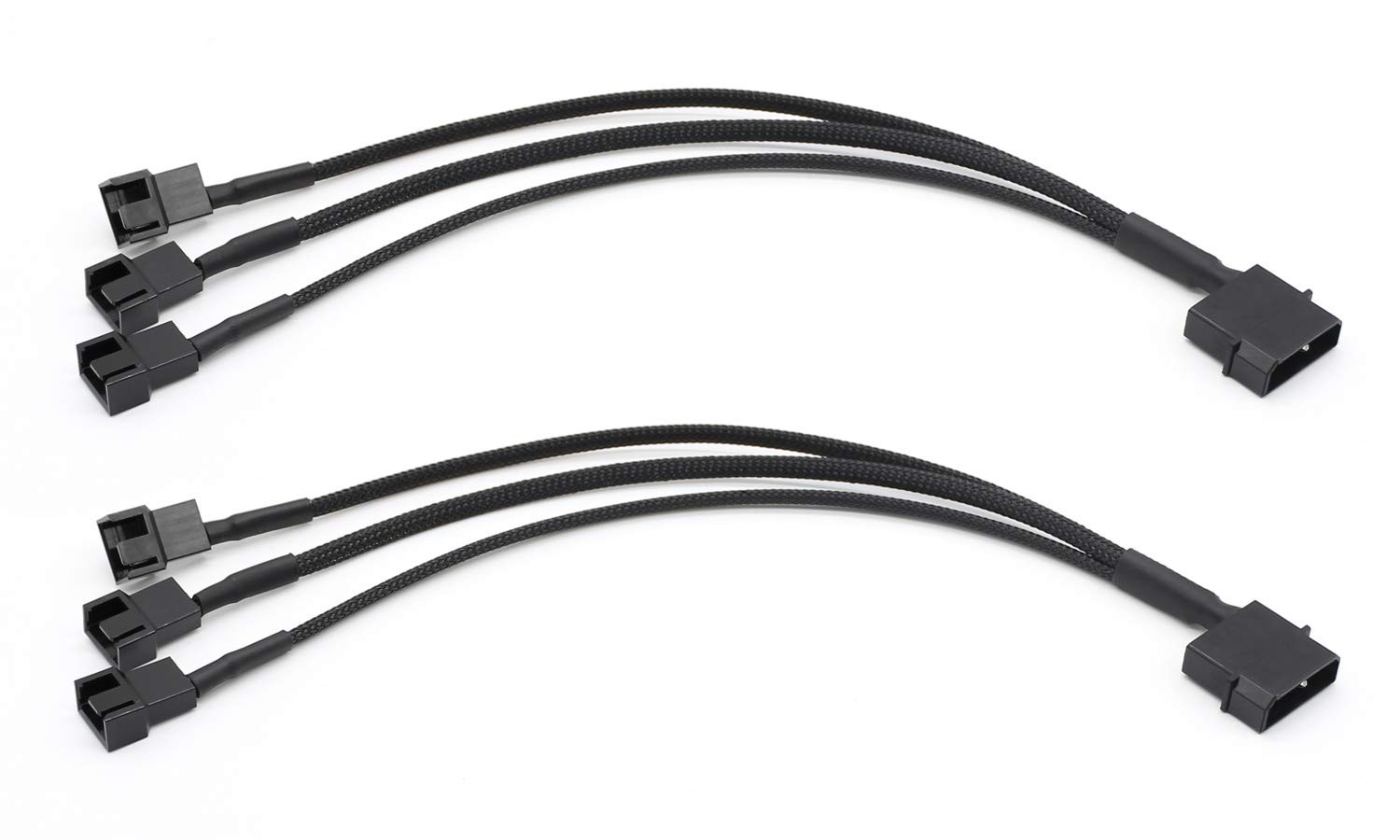 Gavemi 2 Pack Molex to 3 Pin or 4 Fan Adapter Computer 10 inches, Black 