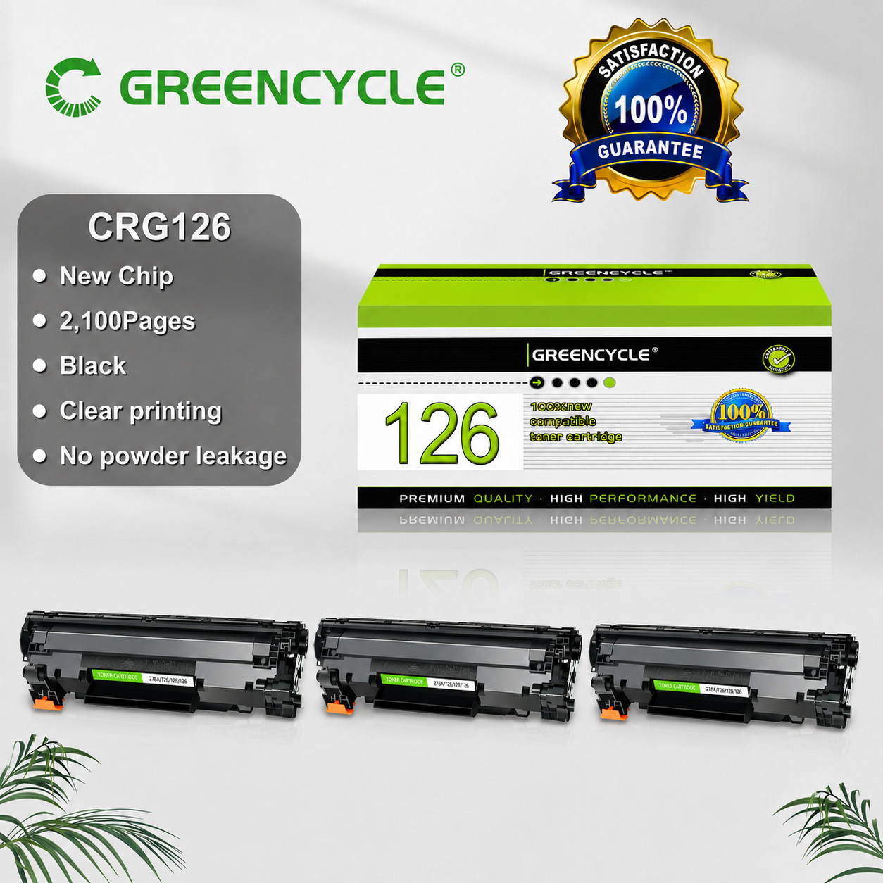 GREENCYCLE 3-Pack Canon 126 CRG126 Black Toner for LBP6200d LBP6230dw LBP6230dn