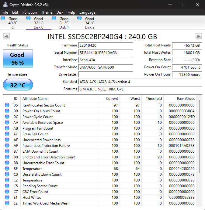 INTEL SATA M.2 240GB SSD SOLID STATE ssdsckjb240g7r