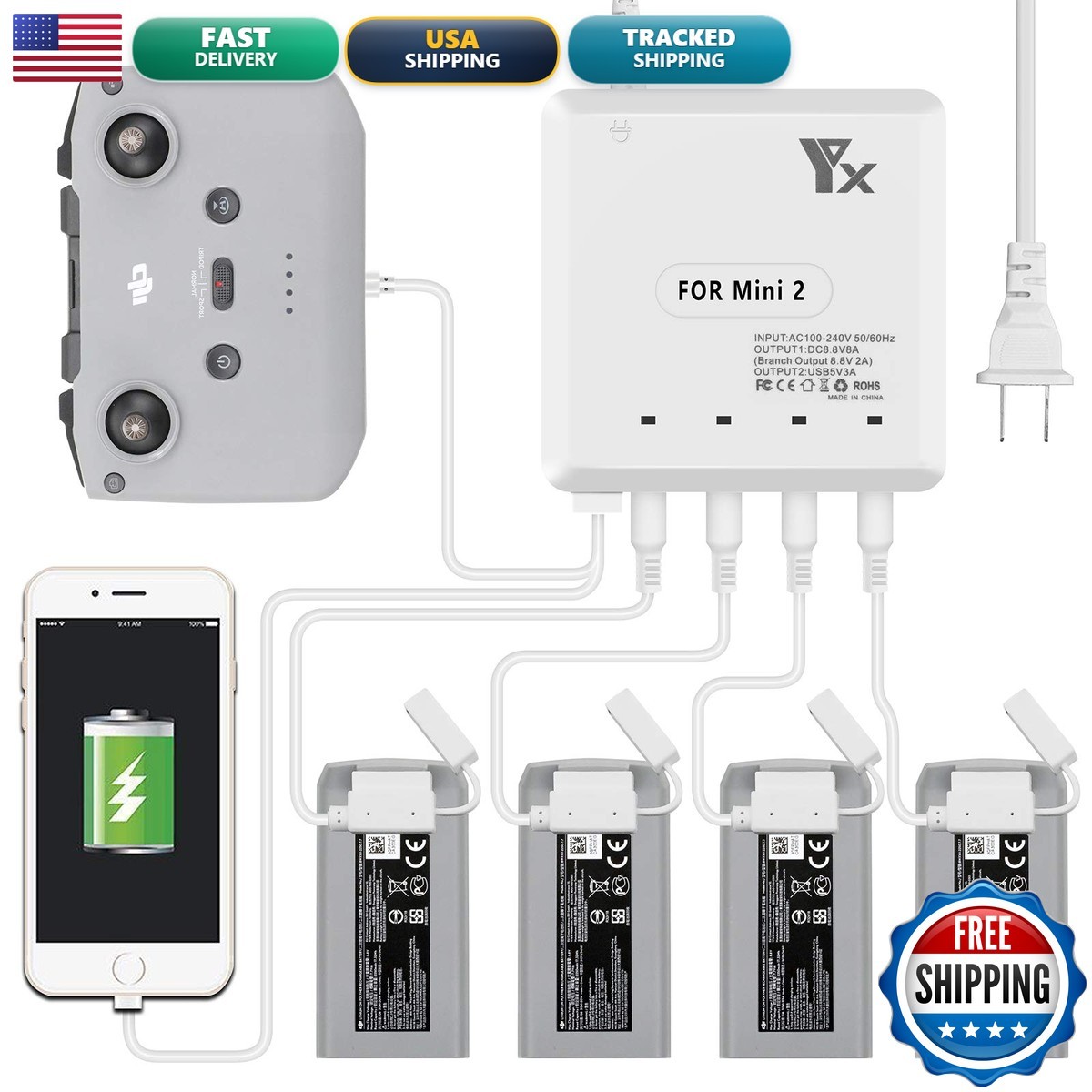Hanatora 6 in 1 Battery Charger DJI Mini 4K Mini 2/SE/2 SE Drone Charging Hub