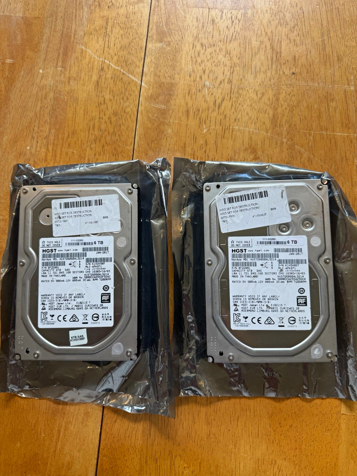 Lot of 2 HGST NetApp 6TB SAS 3.5” HDD HUS726060AL5214 Untested Parts Repair