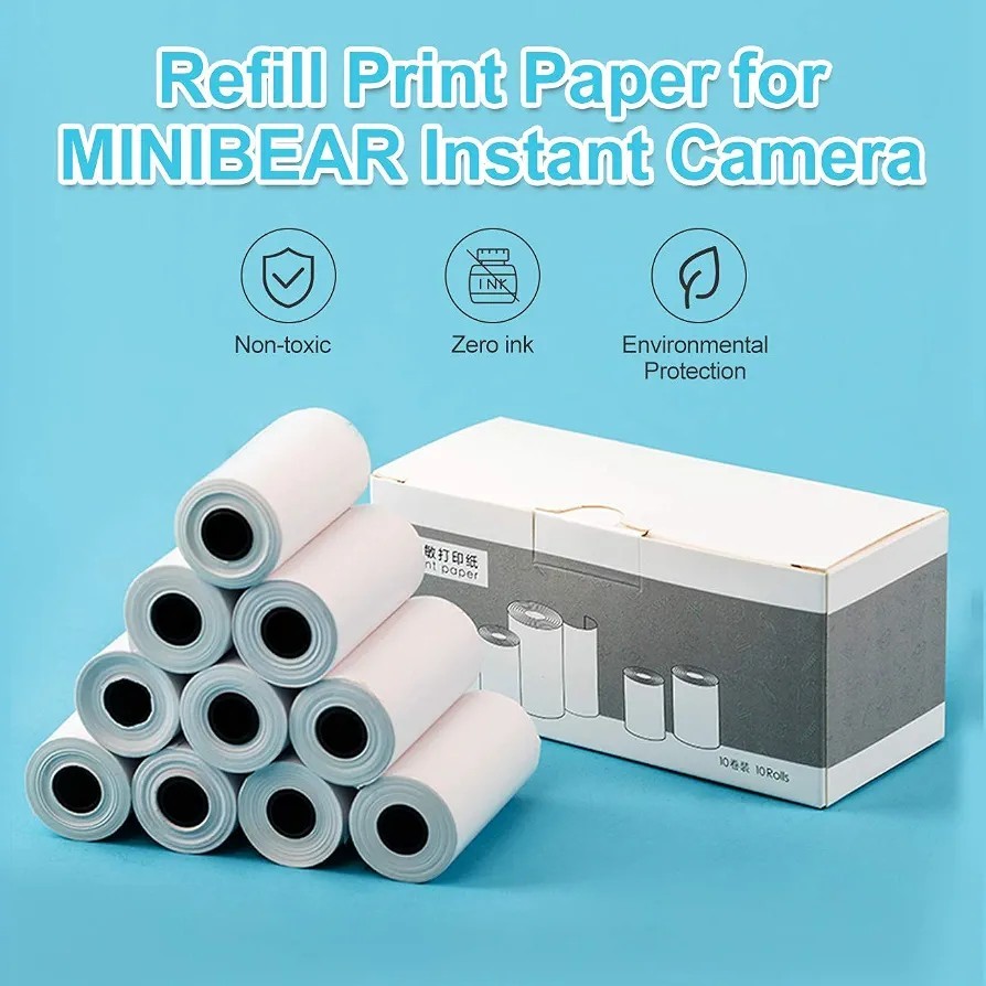 10 Rolls Kids Camera Paper Roll Refill, 57x25mm White Thermal Print Paper 