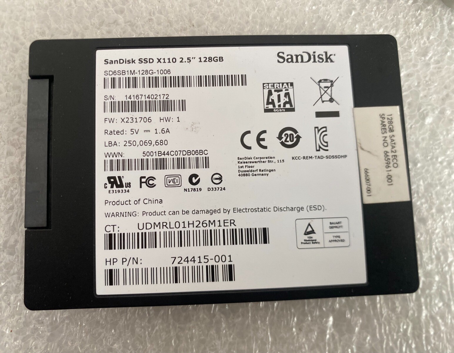 SanDisk X110 128GB 2.5" SATA SSD SD6SB1M-128G-1006 HP 724415-001