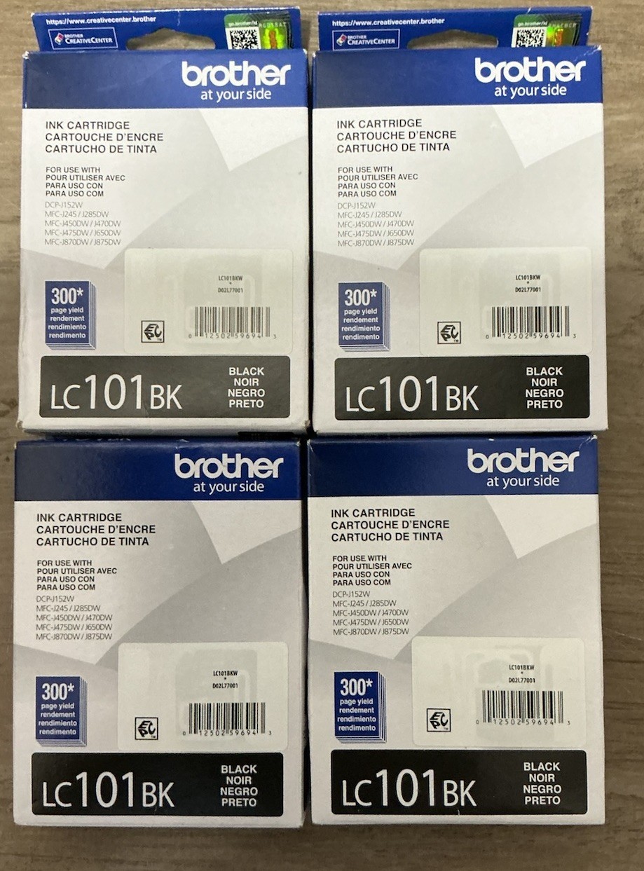 Brother LC101BK Black Ink Cartridge Lot Of 4 New In Box