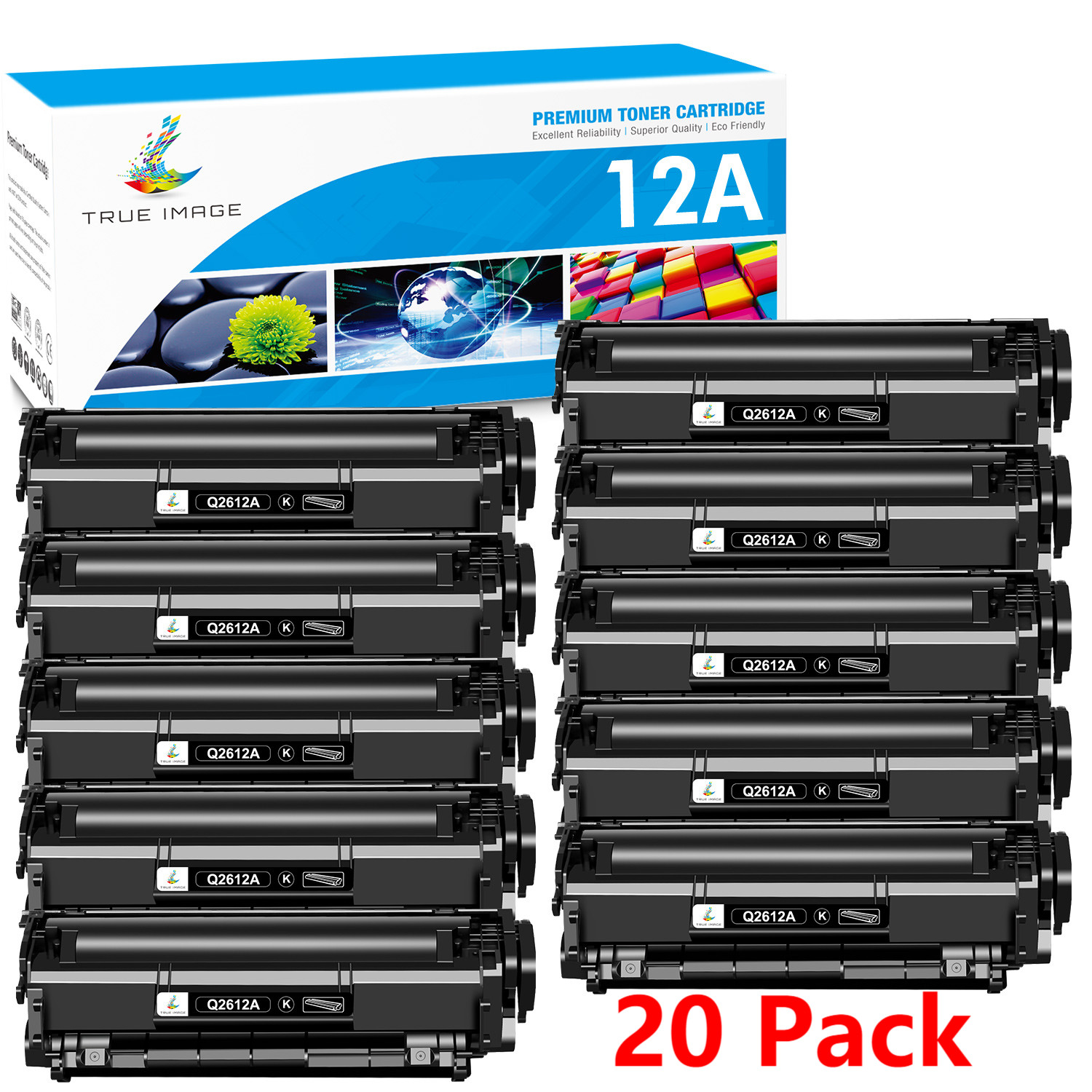 20 Pcs Black Toner Replacement For HP 12A Q2612A LaserJet 1018 1020 1010 3020