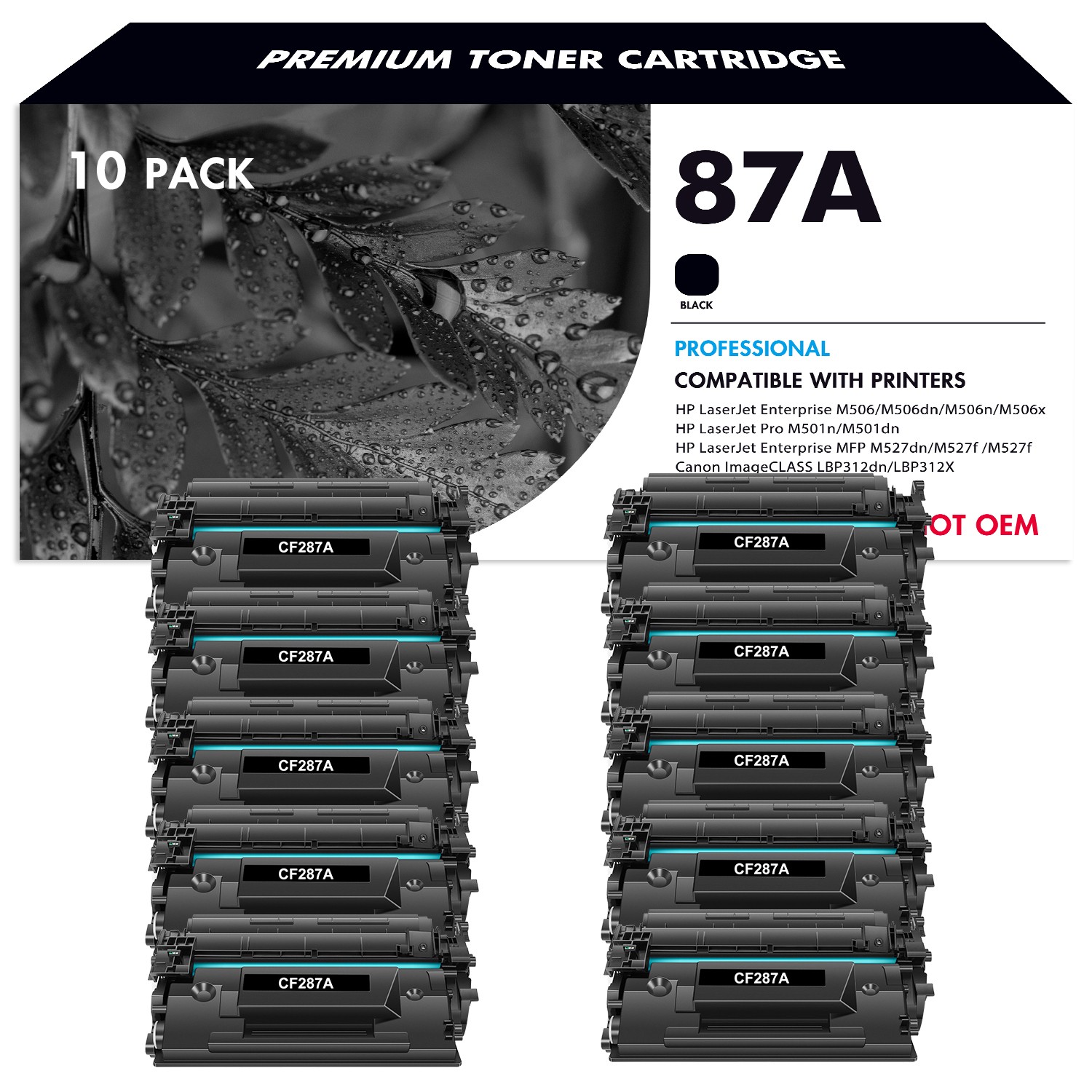 10PK CF287A 87A Black Toner for HP LaserJet M501 M506 M506x MFP M527 M527dn