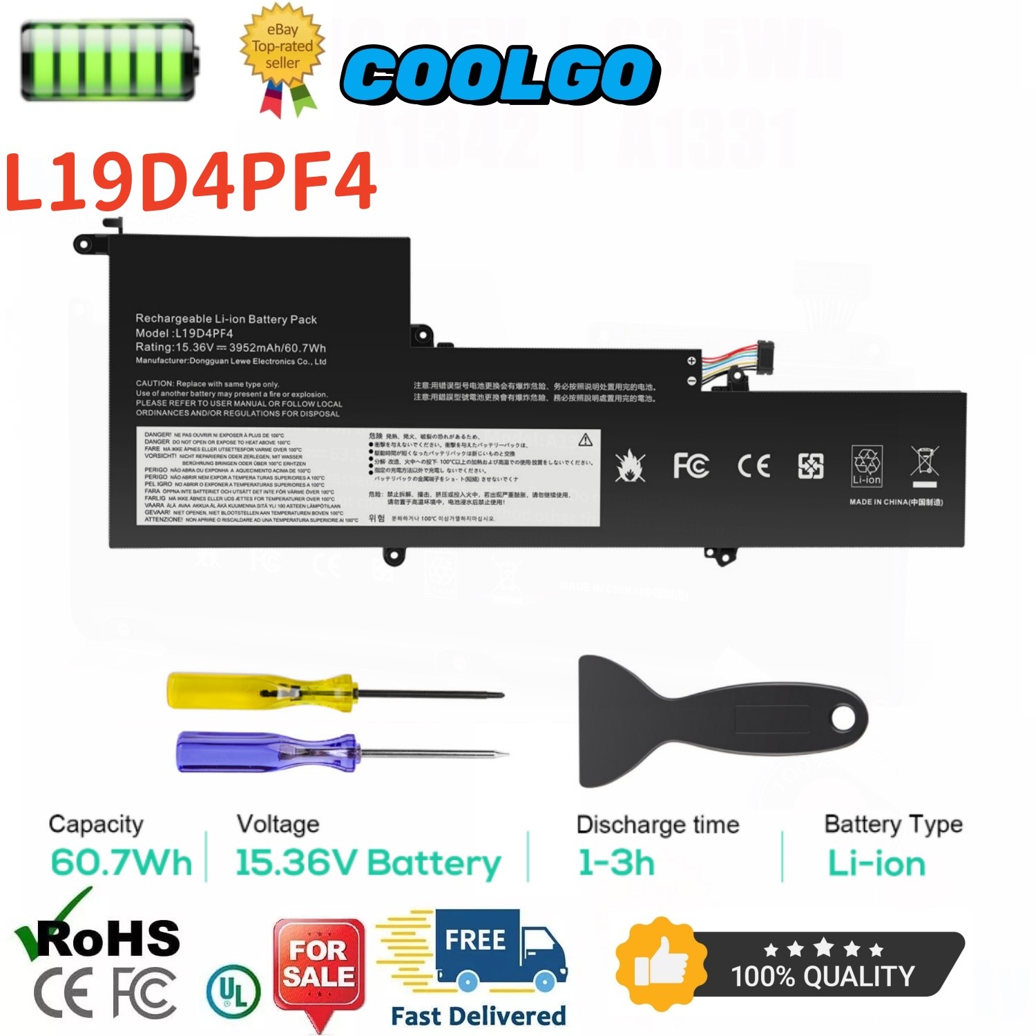 L19M4PF4 L19C4PF4 L19D4PF4 Battery for Lenovo Ideapad Yoga Slim 7-14IIL05 60.7Wh