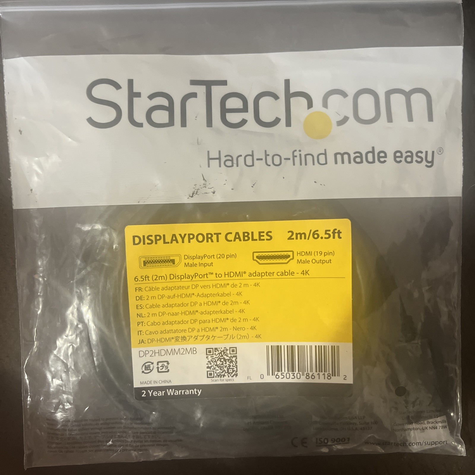 StarTech.com 6.5ft (2m) DisplayPort Male to HDMI Male Adapter Cable - 4K Video