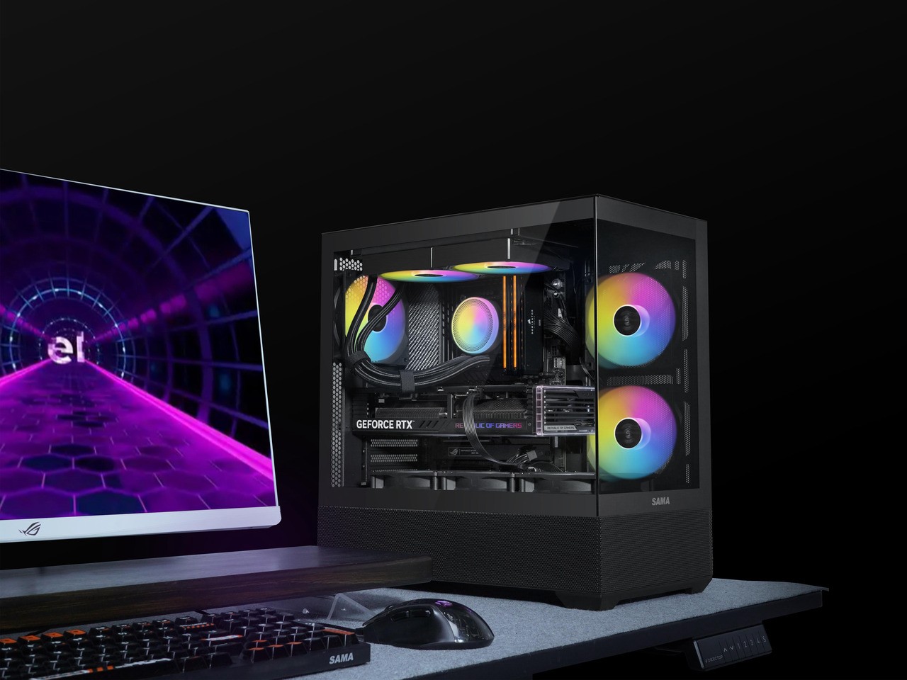 V40 Black ATX Mid Tower PC Case, 6 Pre-Installed 120mm ARGB PWM Fans, Dual SAMA