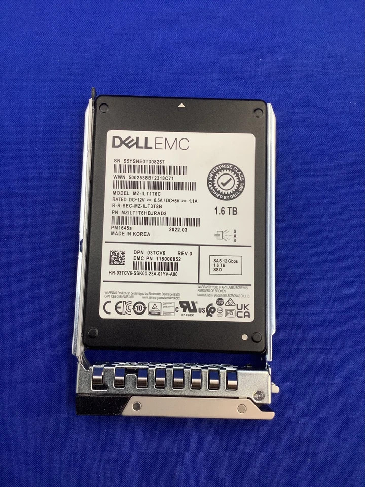  03TCV6 3TCV6 Dell EMC 1.6TB SAS 12Gb/s Mixed Use 2.5in SSD G14 15 16 Tray Used