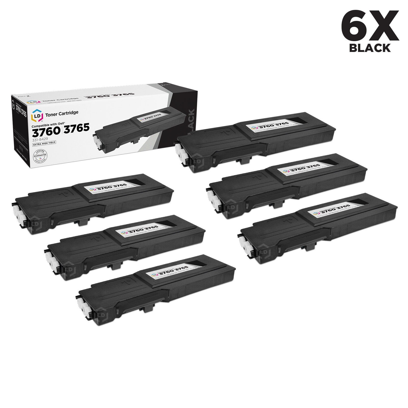 LD 6PK 331-8429 W8D60 Black Laser Toner Cartridge for Dell C3760n C3760dn C3765d