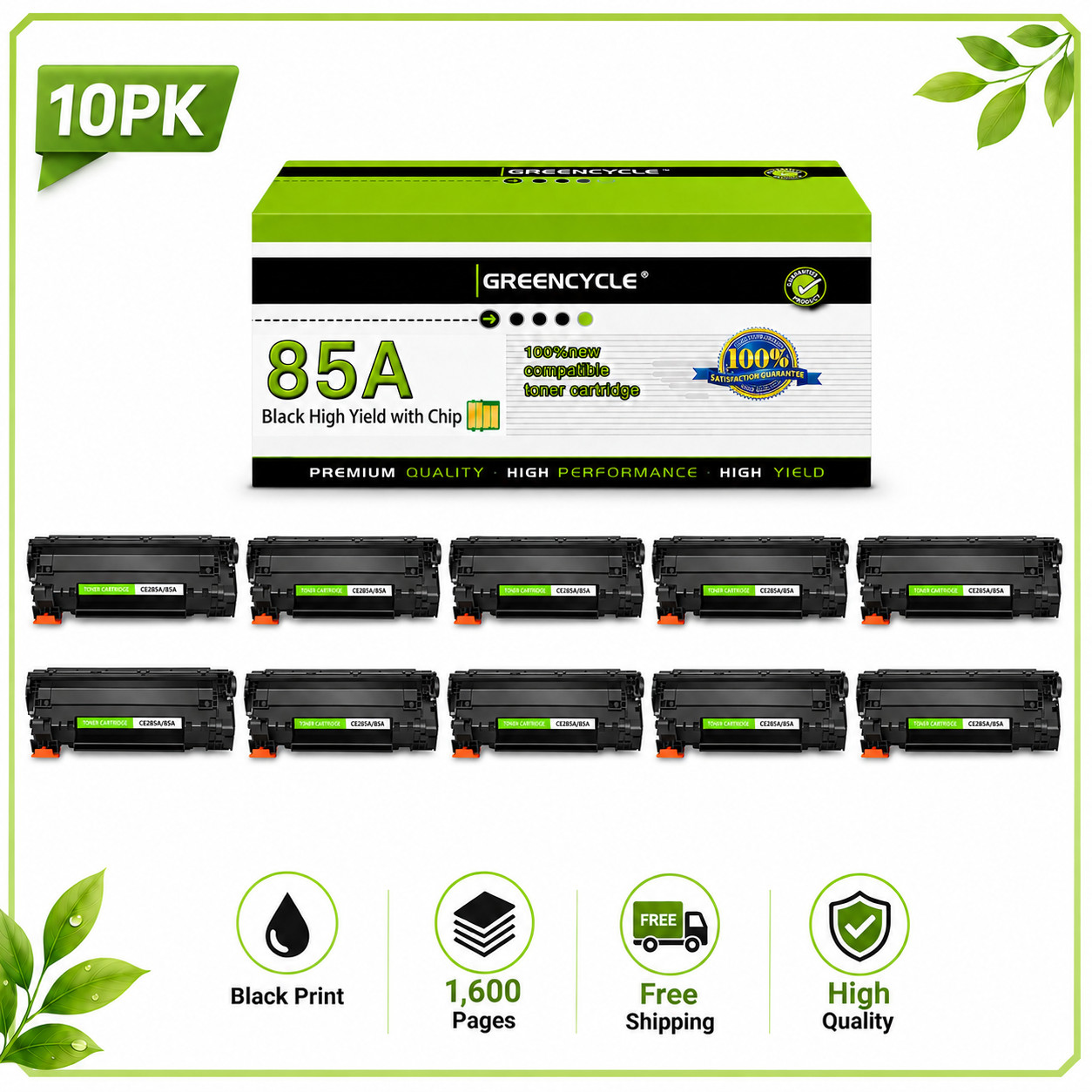 10x CE285A Toner Cartridge For HP 85A Laserjet Pro P1102 P1102W M1132 M1212nf