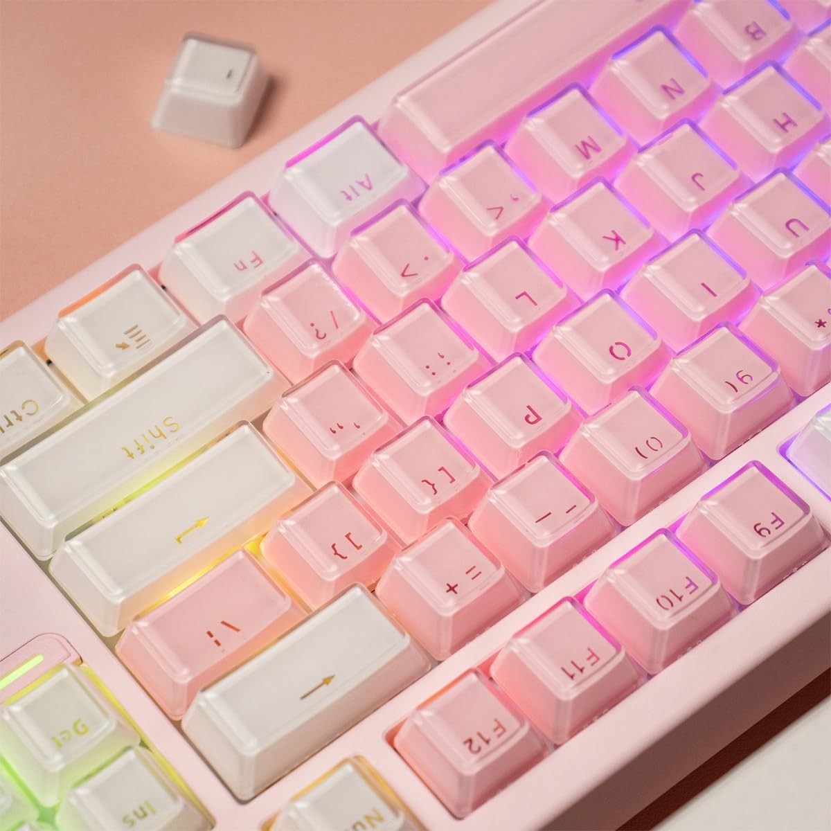 104 Keys Crystal Jelly White Keycaps Translucent OEM Profile Fits 60/87/100