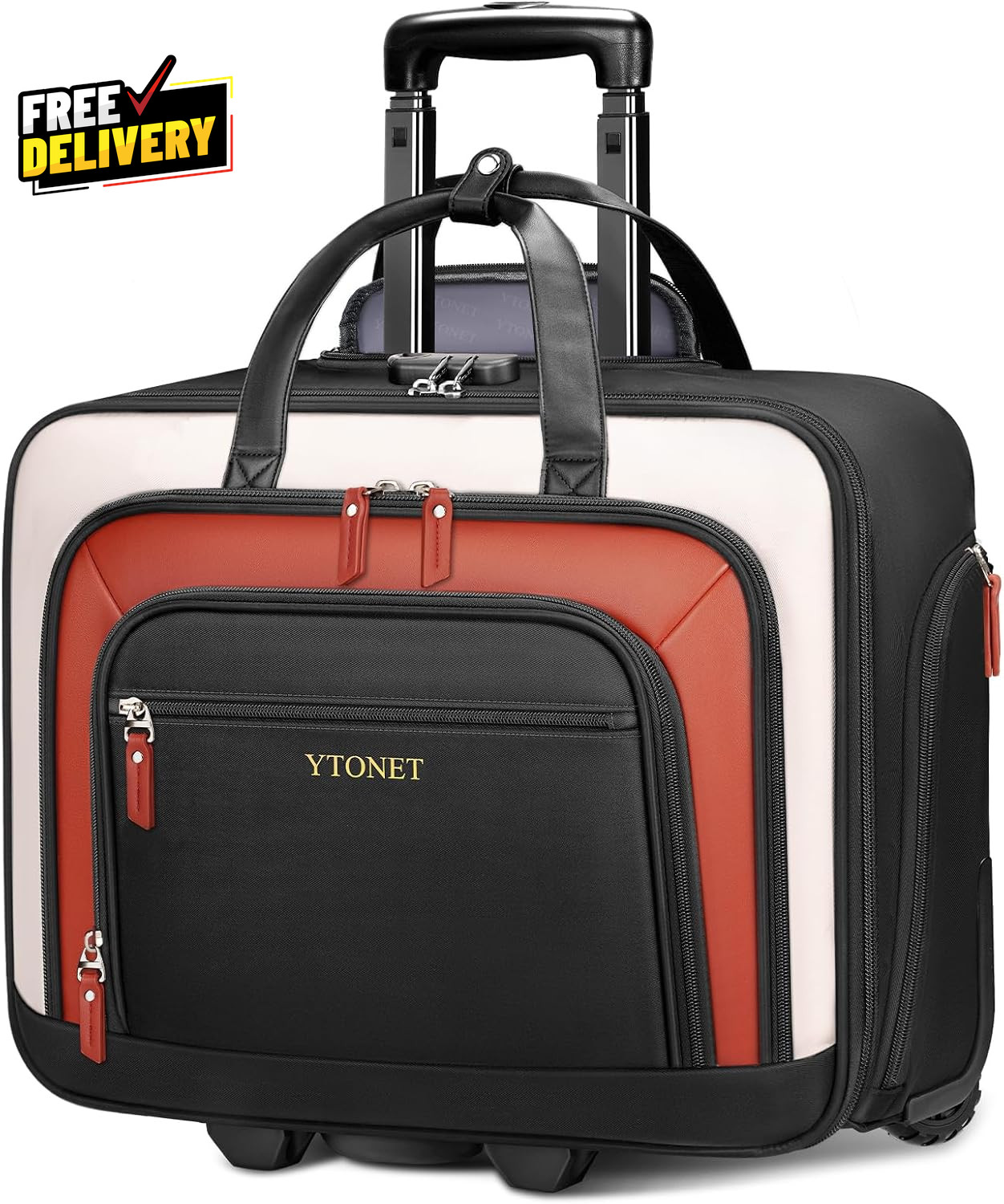 Rolling Laptop Bag, 17.3In Rolling Briefcase for Women Work College Teacher