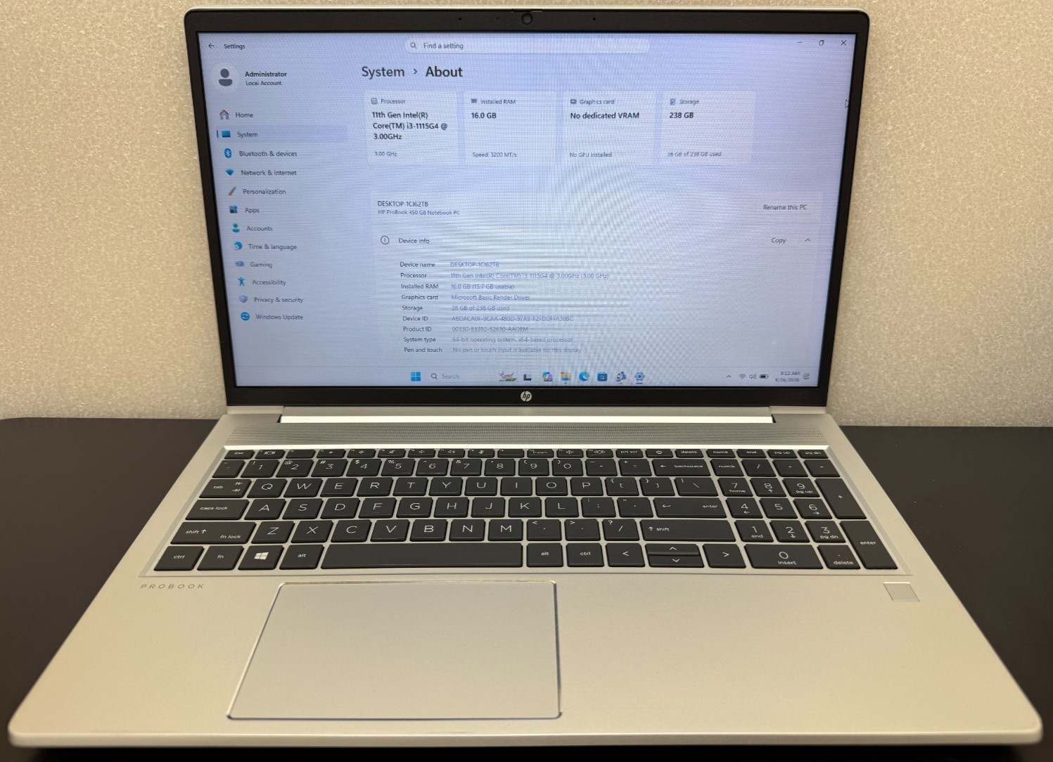 HP ProBook 450 G8 15.6" i3-1115G4 16GB RAM 256GB SSD Win 11 Pro