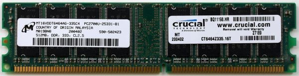 Memory mt16vddt6464ag-335c4 pc2700u-25331-b1 512mb ddr 333 cl2.5, ct6464z335.16