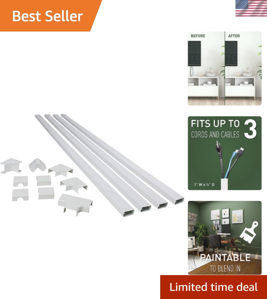 Stylish 12-Piece Cord Cover Kit - 120-Inch White Self-Adhesive Cable Concealer