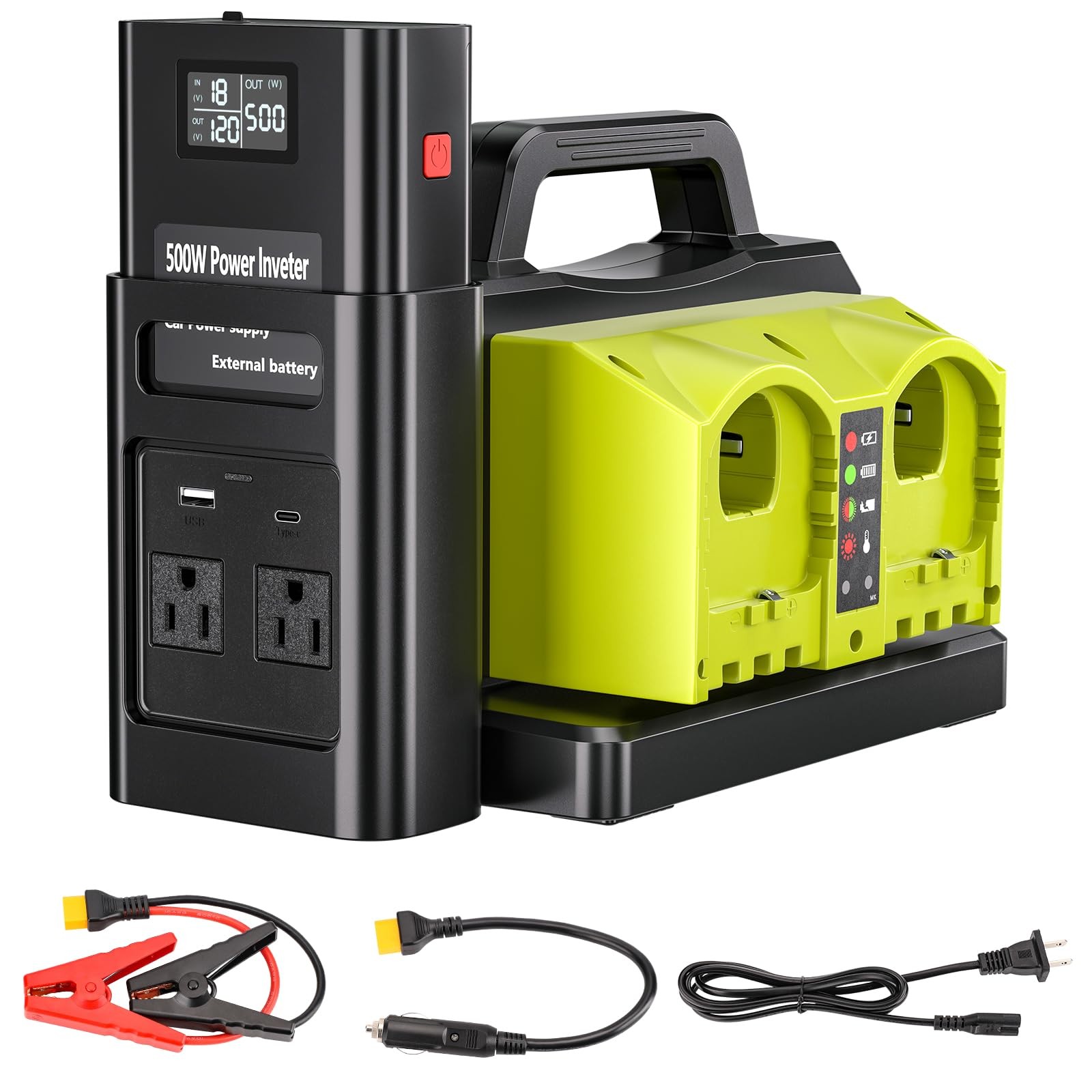 Adisipsoarin 500W Pure Sine Wave Power Inverter for Ryobi 18V Battery, 4-Port...