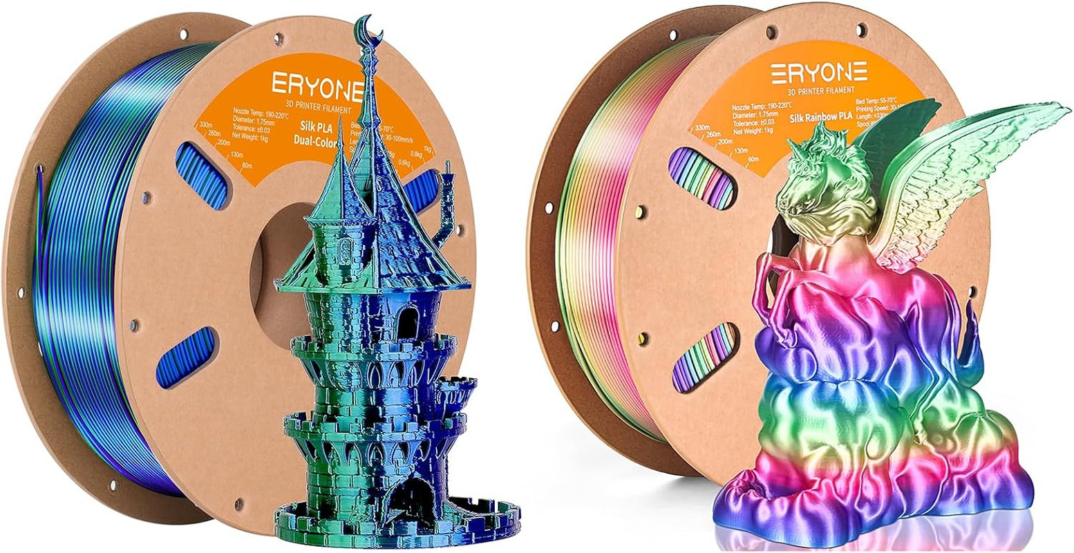 1KG Blue Green Silk Dual and 1KG Candy Rainbow Silk PLA Filament 1.75Mm