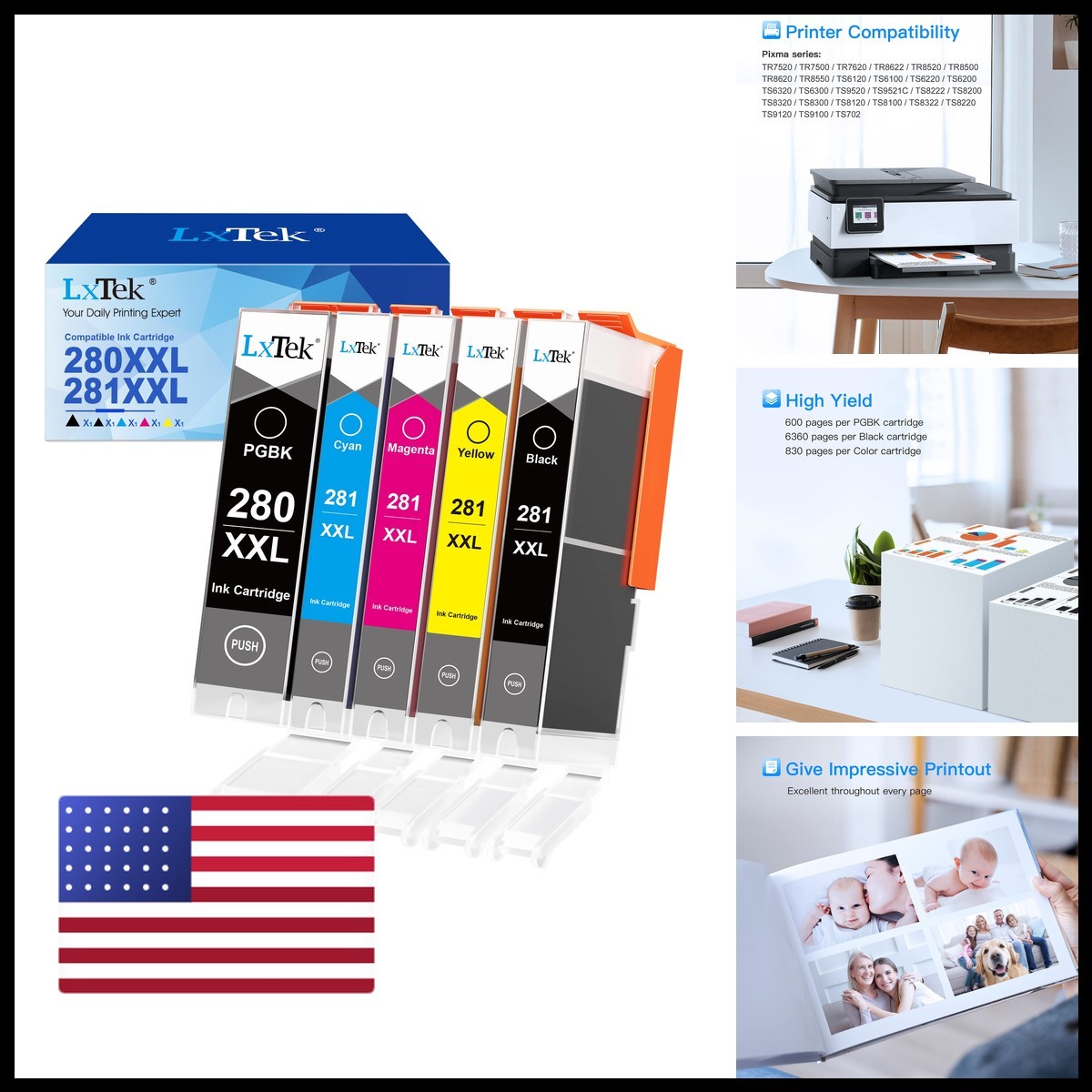 LxTek 280 281 XXL Ink Cartridges for Canon 280XXL