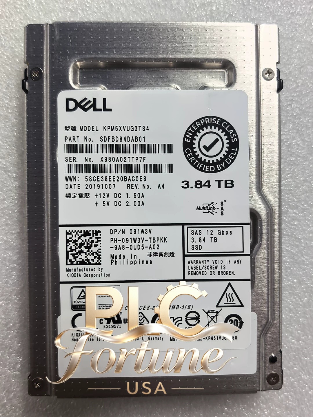 New DELL 091W3V 91W3V KPM5XVUG3T84 3.84TB SAS 12Gbps Mixed Use 2.5" SSD