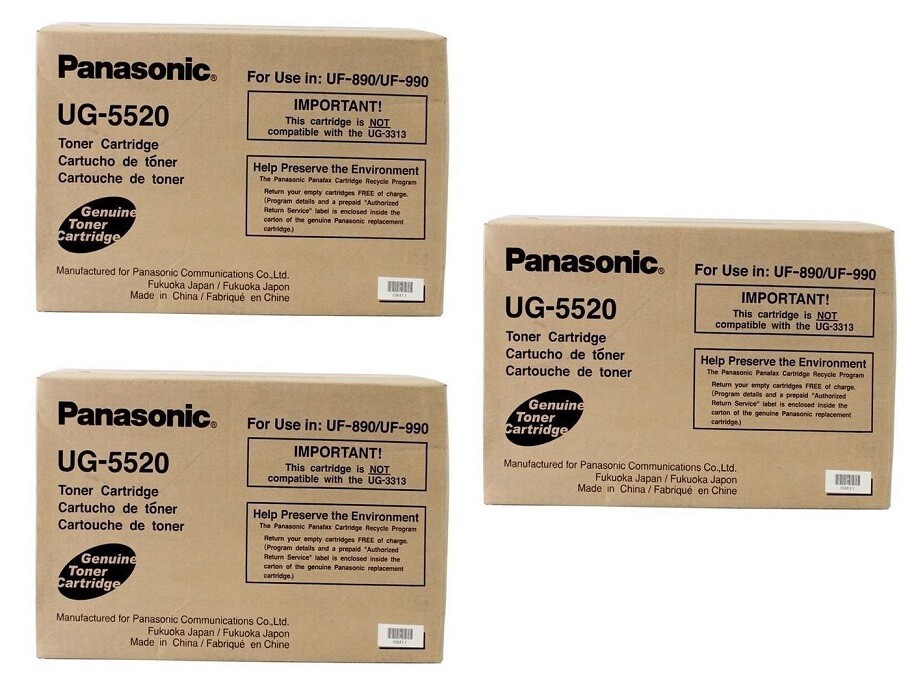 3 Genuine Panasonic UG-5520 Black Toner Cartridges Panafax UF-890 UF-990 